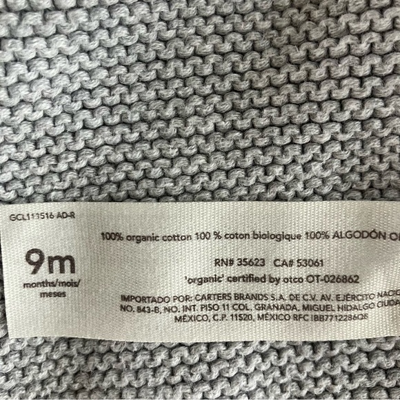 EUC Little Planet by Carter's Baby Organic Signature Stitch Cardigan Grey 9M - Picture 11 of 11